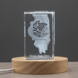 Illinois 3D Engraved Crystal Trophy Award Recognition with LED Base - Elegant Keepsake for Home Decor