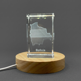 Bolivia 3D Engraved Crystal Trophy Award Keepsake With LED Base - Recognition Gift Decor