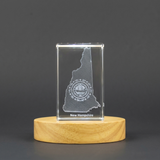 New Hampshire 3D Engraved Crystal Keepsake With LED Base Light for Recognition - Custom Award From A&B Crystal Collection