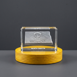 North Dakota 3D Engraved Crystal Keepsake Award With LED Base Light Recognition - Custom Award From A&B Crystal Collection