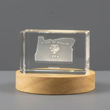 Oregon Map 3D Engraved Crystal Recognition Award Trophy with LED Base Light