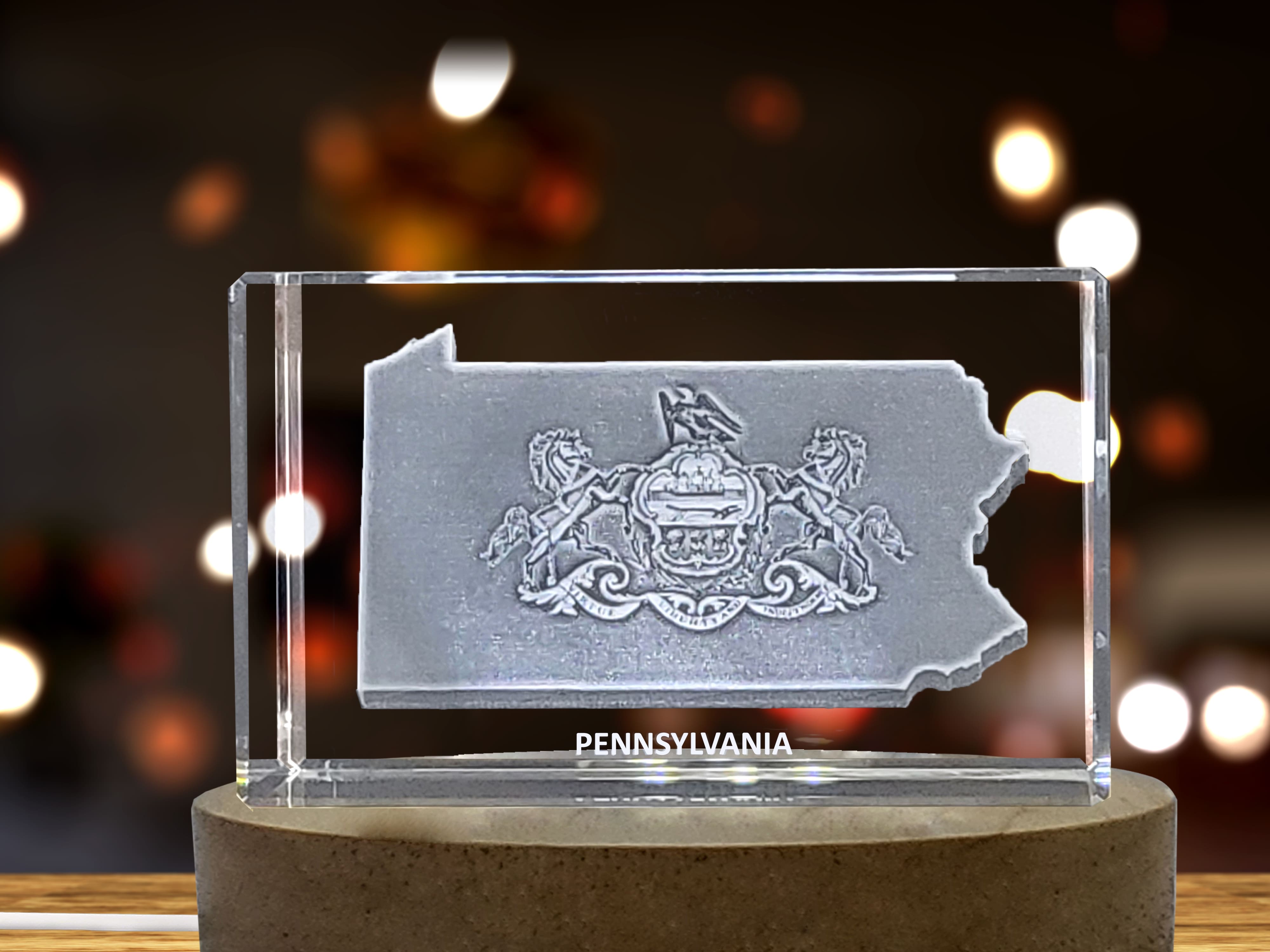 Pennsylvania Map 3D Engraved Crystal 3D Engraved Crystal Keepsake/Gift/Decor/Collectible/Souvenir A&B Crystal Collection