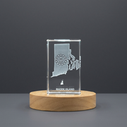 Rhode Island 3D Engraved Crystal Trophy Award Keepsake with LED Base - Recognition Gift