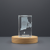 Rhode Island 3D Engraved Crystal Trophy Award Keepsake with LED Base - Recognition Gift - Custom Award From A&B Crystal Collection