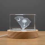 South Carolina 3D Engraved Crystal Trophy Award Keepsake with LED Base Light - Unique Recognition Decor
