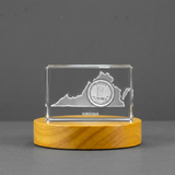 Virginia 3D Engraved Crystal Trophy Award Recognition with Free LED Light - Unique Keepsake - Custom Award From A&B Crystal Collection