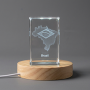 Brazil 3D Engraved Crystal Trophy Award - Recognition Keepsake with LED Base Light