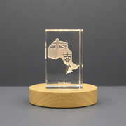 Ontario 3D Engraved Crystal Trophy Award Recognition – Unique Map Design with LED Base