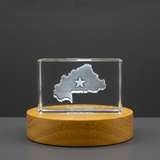 Burkina Faso 3D Engraved Crystal Keepsake Trophy Award with LED Base Light for Recognition - Custom Award From A&B Crystal Collection