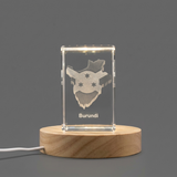 Burundi 3D Engraved Crystal Trophy Award Keepsake with LED Base - Recognition Souvenir Decor