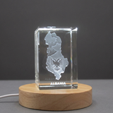 Albania 3D Engraved Crystal Trophy Award With Recognition, Handmade in Canada, Includes LED Base Light - Custom Award From A&B Crystal Collection