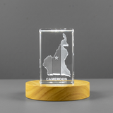 Cameroon 3D Engraved Crystal Recognition Trophy | Unique Keepsake with Free LED Base Light - Custom Award From A&B Crystal Collection