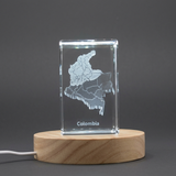 Colombia 3D Engraved Crystal Trophy Award Recognition with LED Base - Unique Keepsake Gift