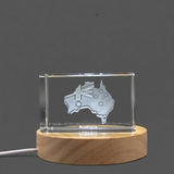 Australia 3D Engraved Crystal Trophy Award With LED Base Light - Unique Recognition Keepsake