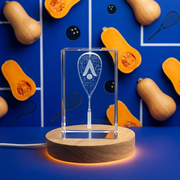 Squash Champion Trophy - 3D Engraved Crystal Award with Free LED Base Light for Recognition