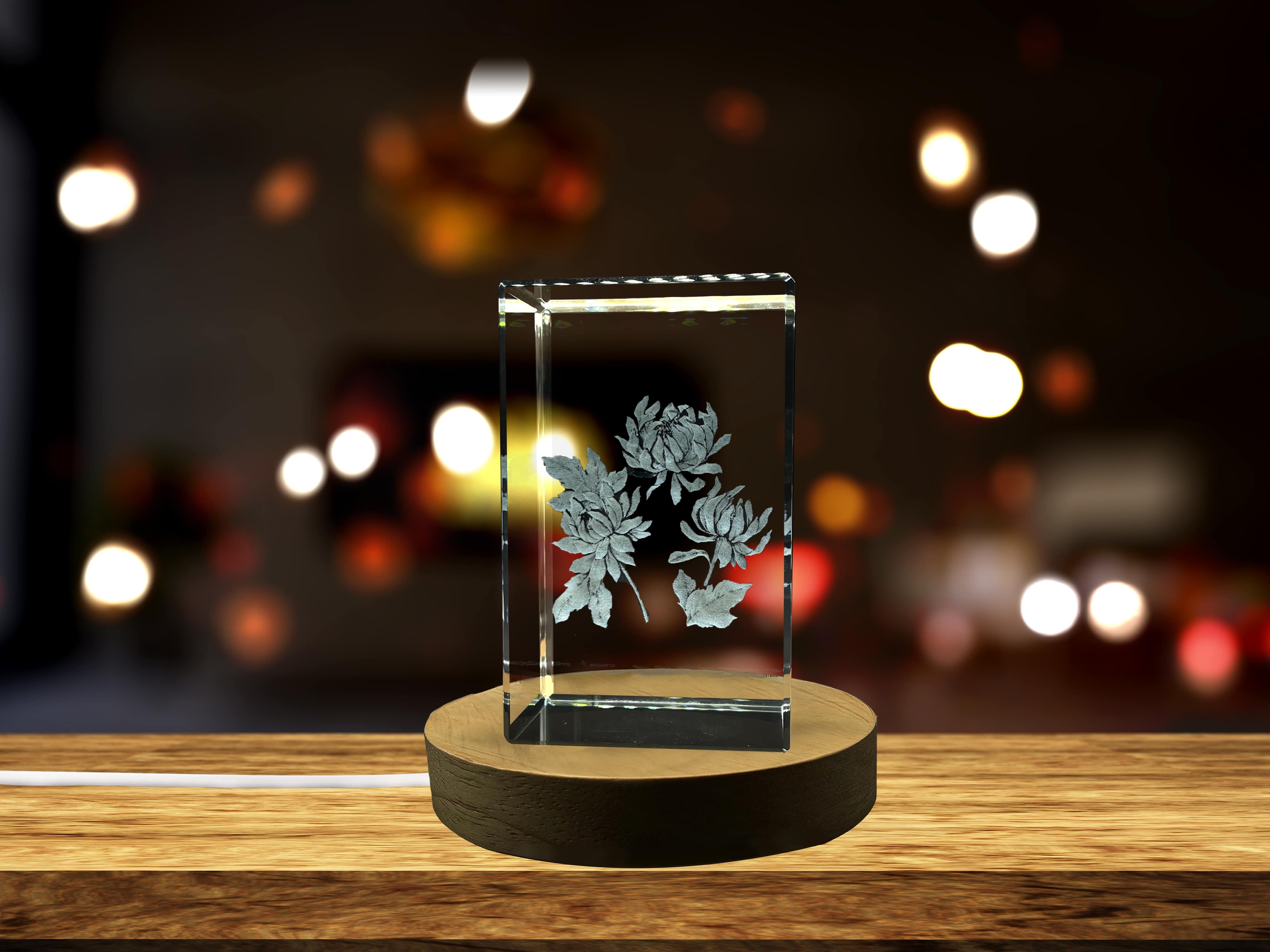 3D Engraved Crystal Chrysanthemum Art - Made in Canada | Unique Keepsake Gift A&B Crystal Collection