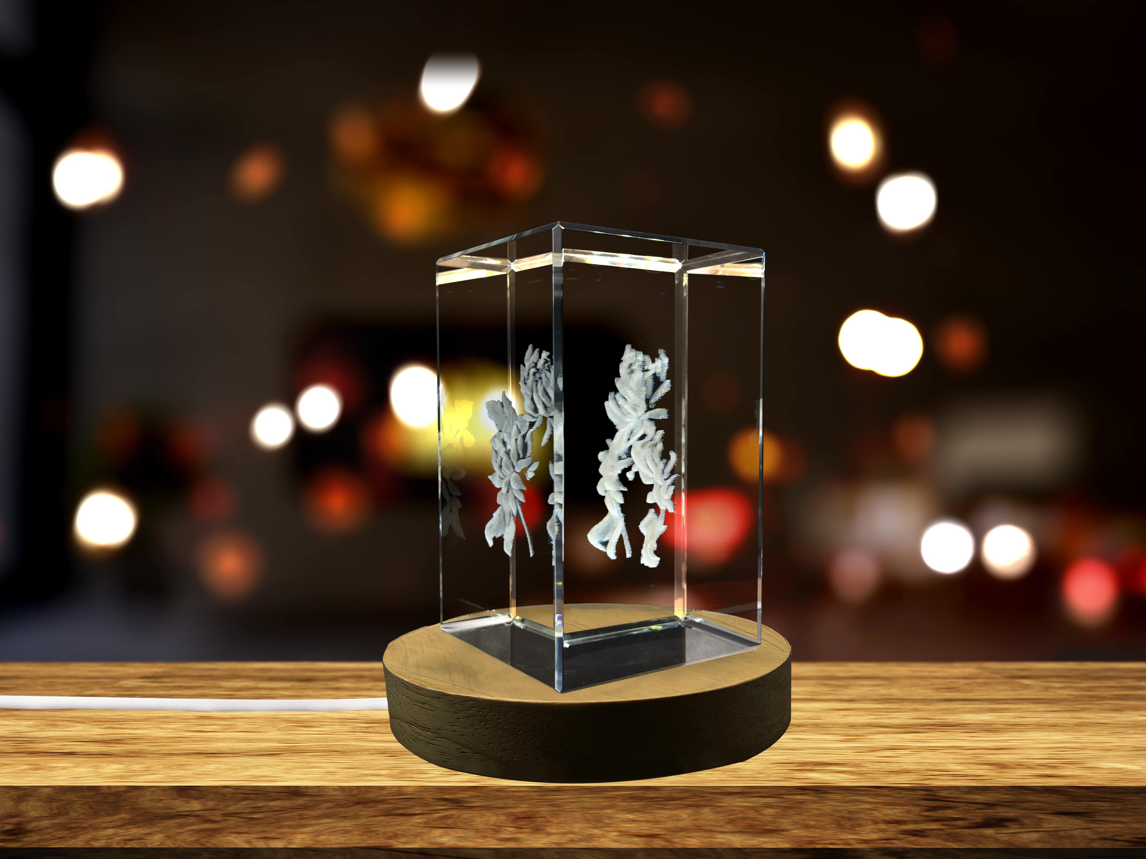 Chrysanthemum Art | 3D Engraved Crystal Keepsake A&B Crystal Collection