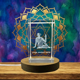 Yoga seated twist pose — 3D laser-engraved crystal keepsake, Made in Canada
