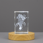 3D Crystal Narcissus Flower with LED Base, Laser Engraved Botanical Gift