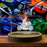 Motorcycle Racing Player 3D Engraved Crystal Trophy Recognition - Unique Keepsake Decor - Custom Award From A&B Crystal Collection
