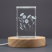 Daisy Flower 3D Engraved Crystal Trophy Award - Recognition Keepsake Gift with LED Base