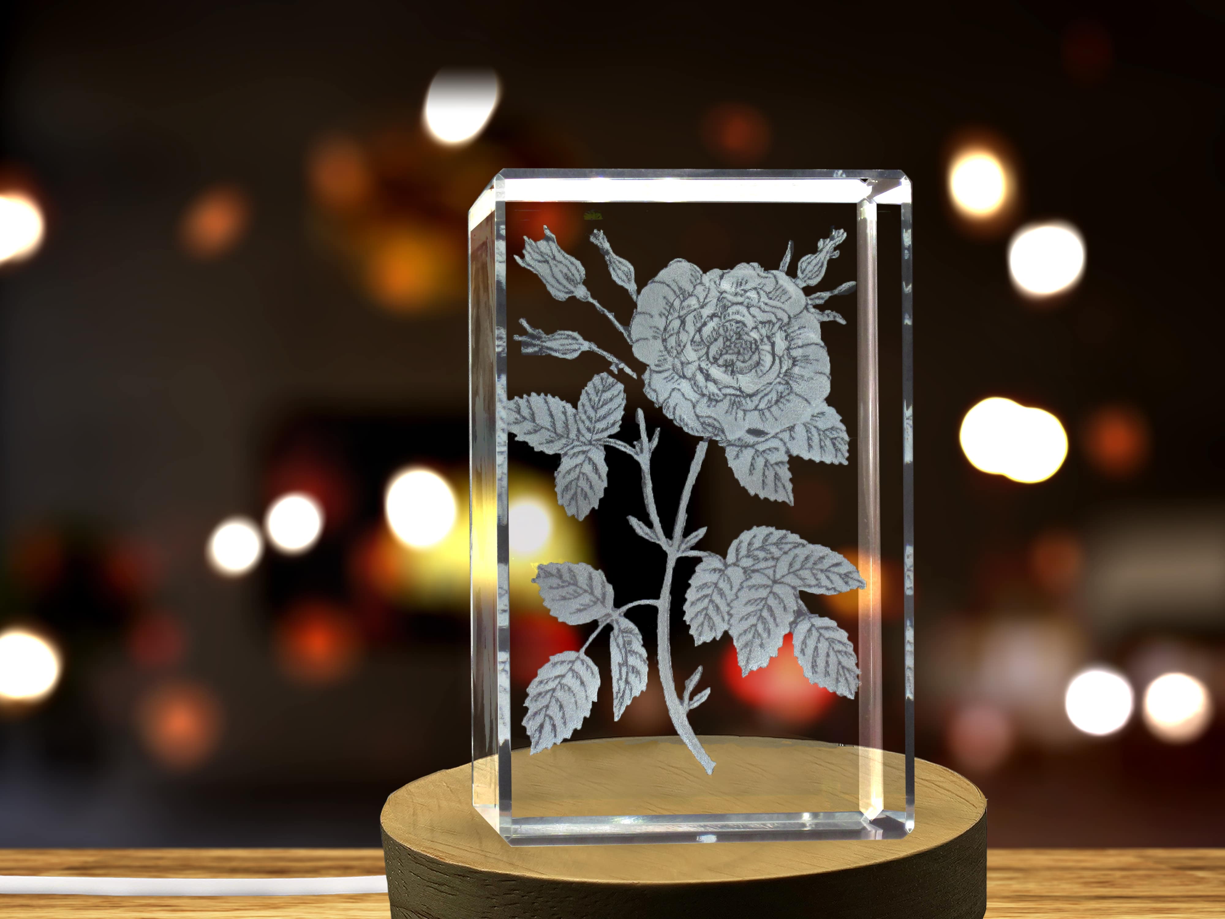 Rose 3D Engraved Crystal 3D Engraved Crystal Keepsake/Gift/Decor/Collectible/Souvenir A&B Crystal Collection