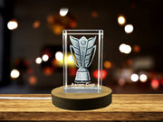Asian Cup Recognition Crystal Trophy - Engraved Sports Award with LED Base Light