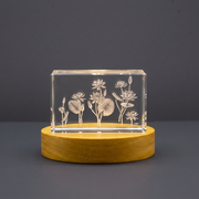 Water Lily 3D Engraved Crystal Trophy Award Recognition - Elegant Keepsake with LED Base