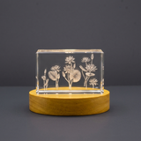 Water Lily 3D Engraved Crystal Trophy Award Recognition - Elegant Keepsake with LED Base