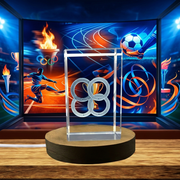 3D Engraved Crystal Sculpture of Athletic Floor Markings | Unique Sports Gift