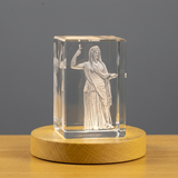 3D Crystal Hera Sculpture with LED Base, Laser Engraved Greek Goddess Gift - Custom Award From A&B Crystal Collection