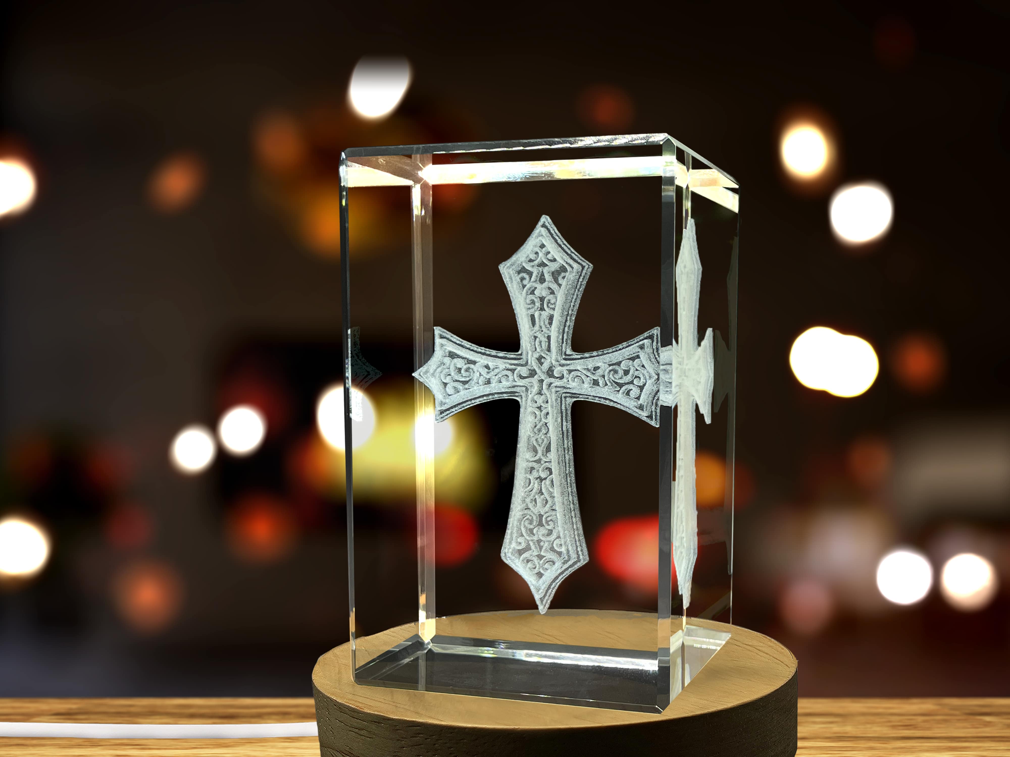 3D Engraved Crystal Christian Cross - Made-to-Order Keepsake Gift A&B Crystal Collection