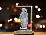St. Patrick 3D Crystal Engraved Art - Various Sizes with LED Base - Canadian Made A&B Crystal Collection