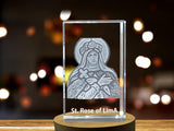 St. Rose of Lima Religious 3D Engraved Crystal - Made in Canada - Serene Spirit - Free LED Base A&B Crystal Collection