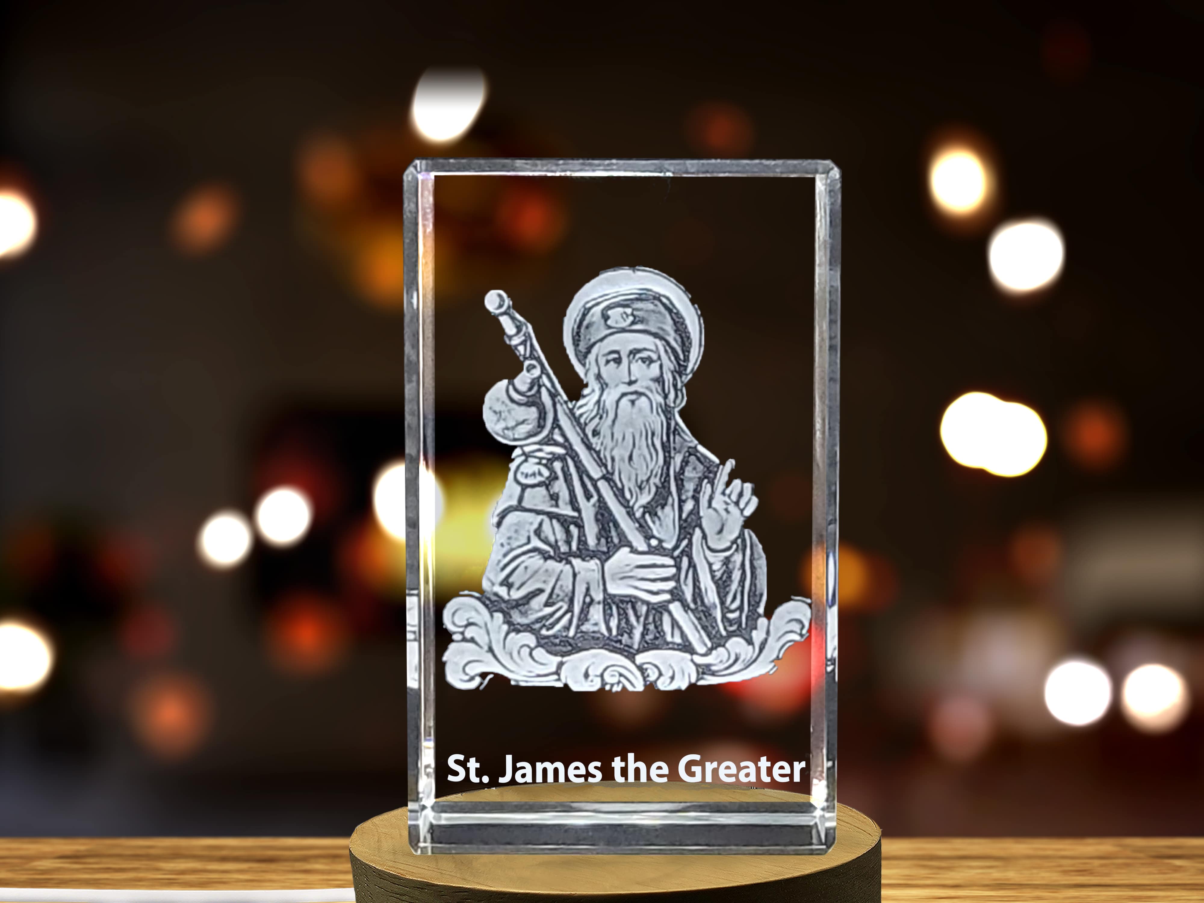 St. James the Greater| Patron Saint of Spain and Pilgrims Gift | Religious 3D Engraved Crystal A&B Crystal Collection