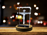 INRI Christ Cross 3D Engraved Crystal Keepsake with LED Rotating Base