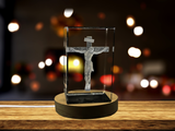 INRI Christ Cross 3D Engraved Crystal Keepsake with LED Rotating Base A&B Crystal Collection