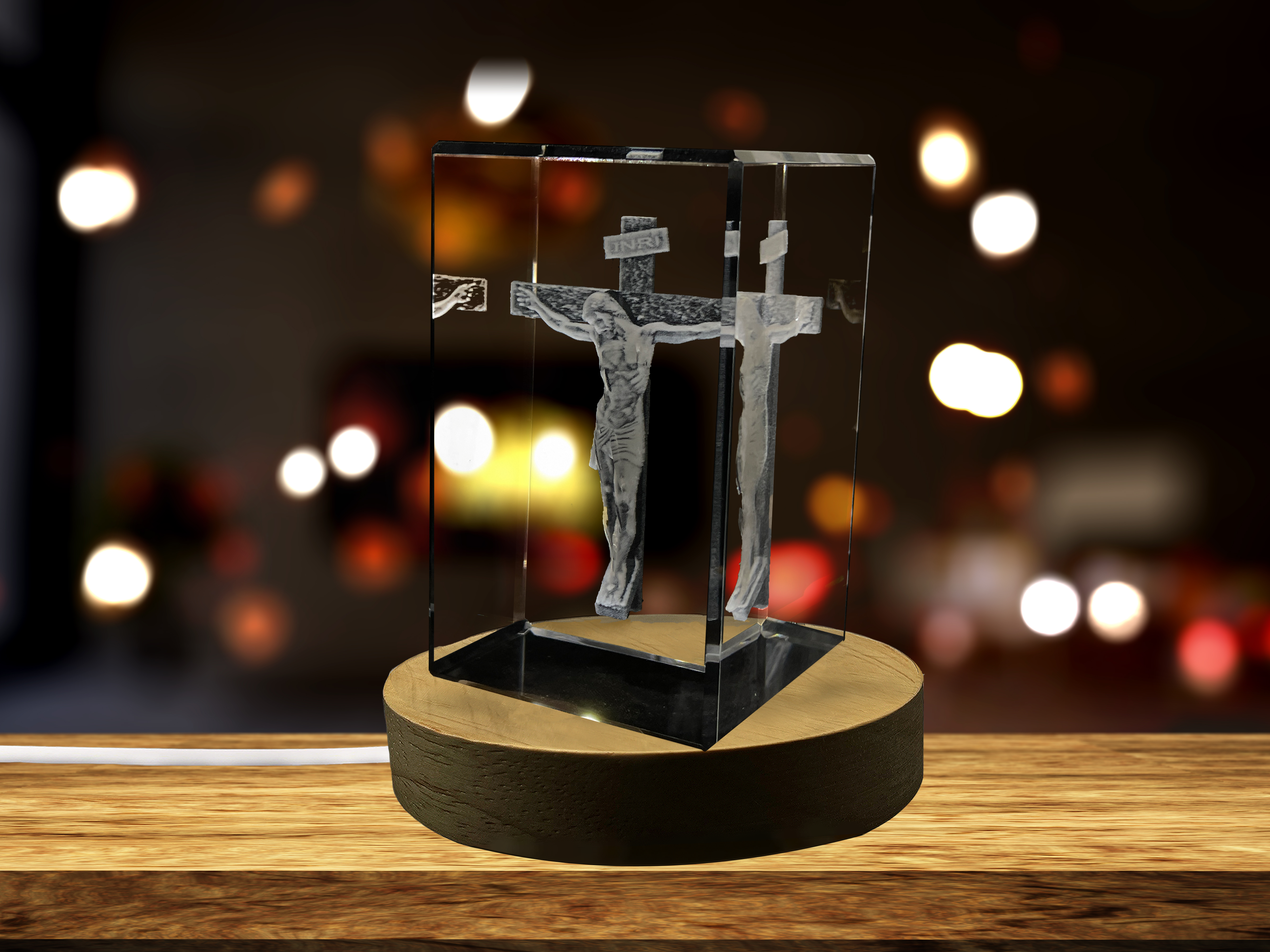 INRI Christ Cross 3D Engraved Crystal Keepsake A&B Crystal Collection