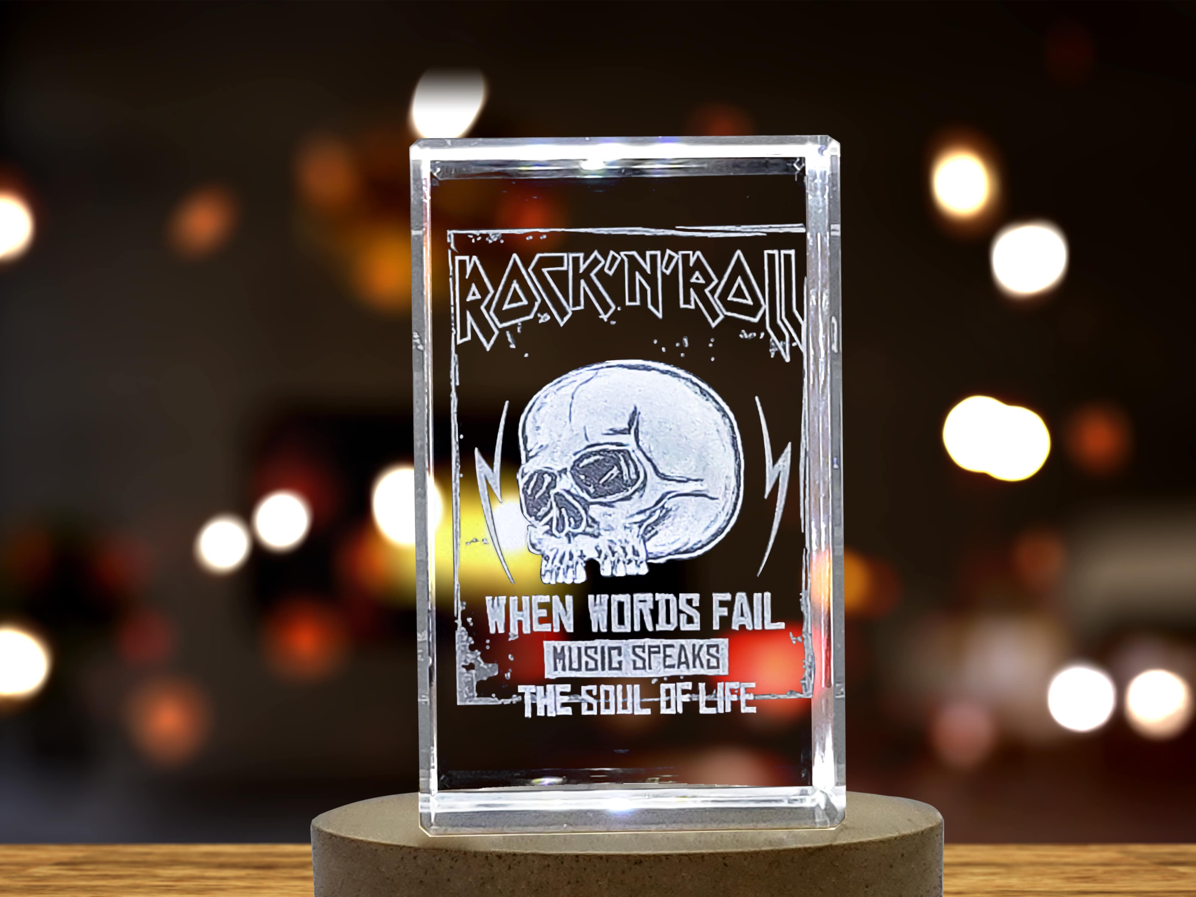 Personalized 3D Engraved Crystal with Rock Music Graphic Design - Perfect Gift for Music Lovers A&B Crystal Collection