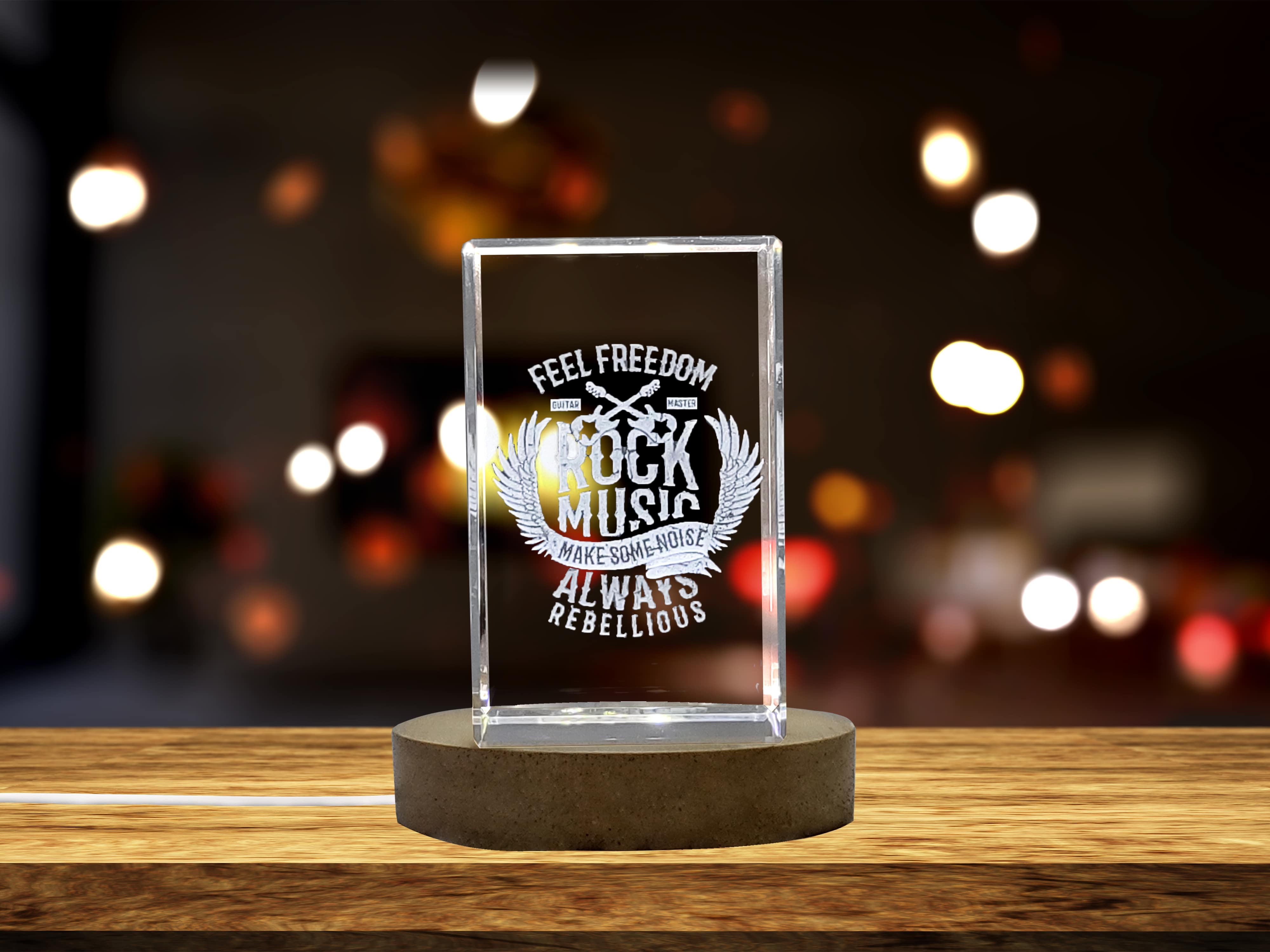 Unique 3D Engraved Crystal with Rock Music Concept Vector Design - Perfect Gift for Music Lovers A&B Crystal Collection