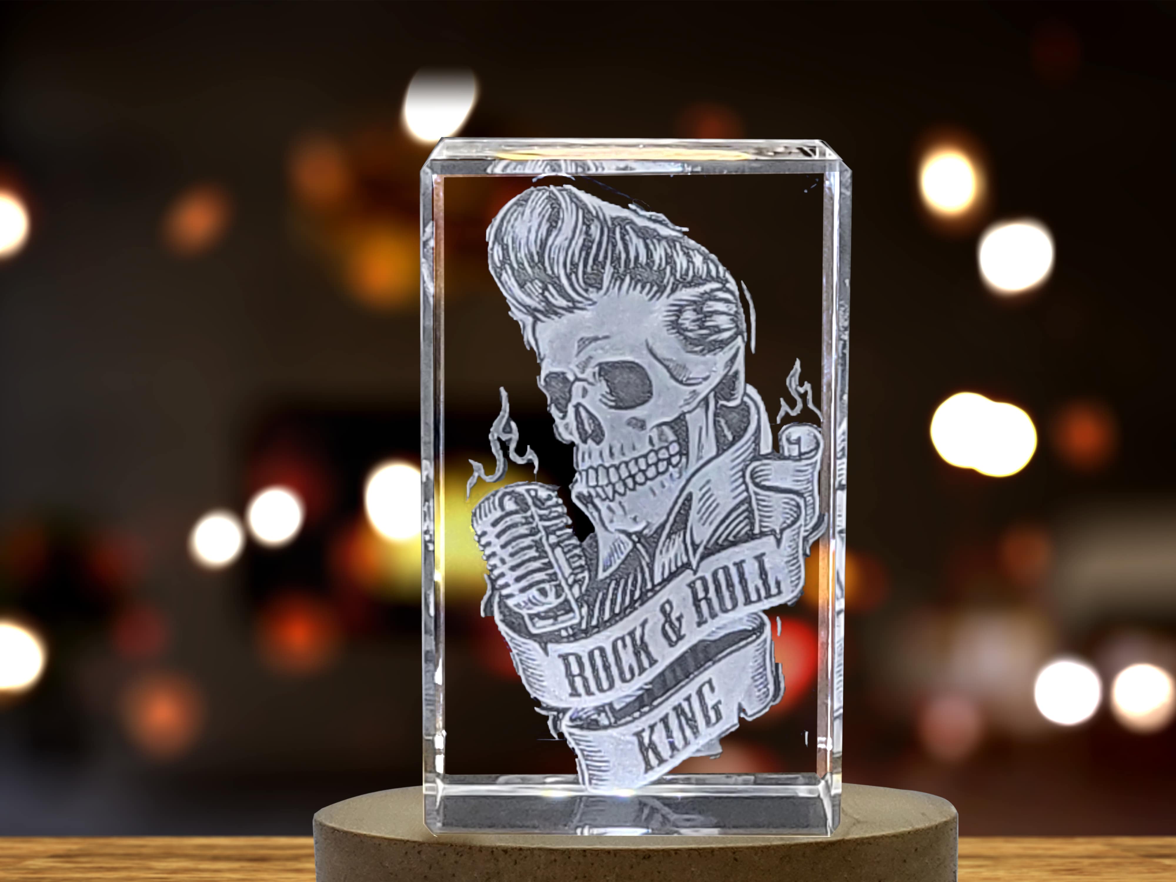 Unique 3D Engraved Crystal with Human Skull Hairstyle, Microphone, and Ribbon Design - Perfect Gift for Music Lovers A&B Crystal Collection