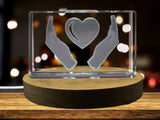 Heart in Hands 3D Engraved Crystal 3D Engraved Crystal Keepsake/Gift/Decor/Collectible/Souvenir A&B Crystal Collection
