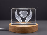 Heart In Hands 3D Engraved Crystal Award — Made in Canada - Custom Award From A&B Crystal Collection