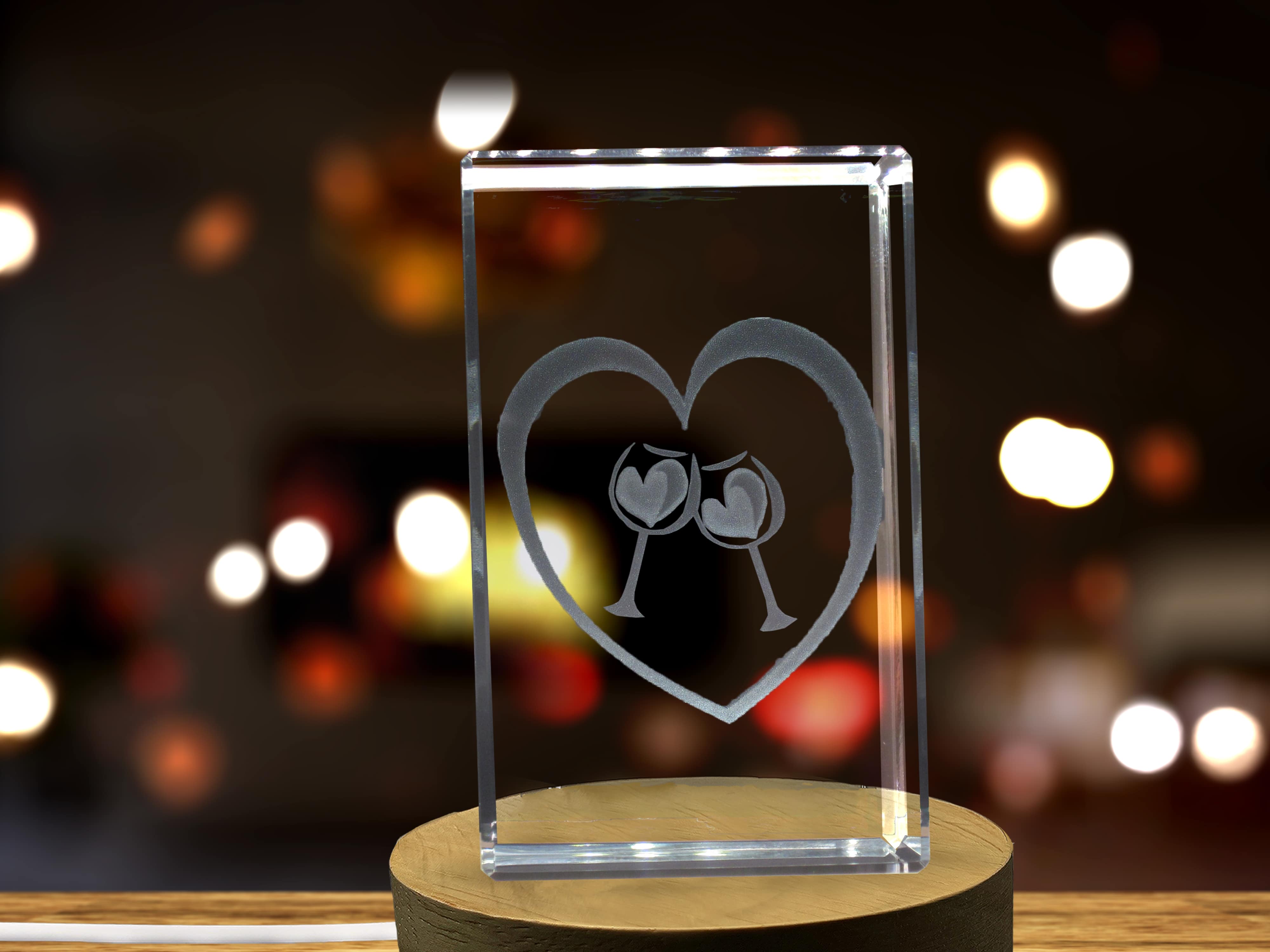 Wine and Love 3D Engraved Crystal Keepsake - Romantic Gift and Home Decor A&B Crystal Collection