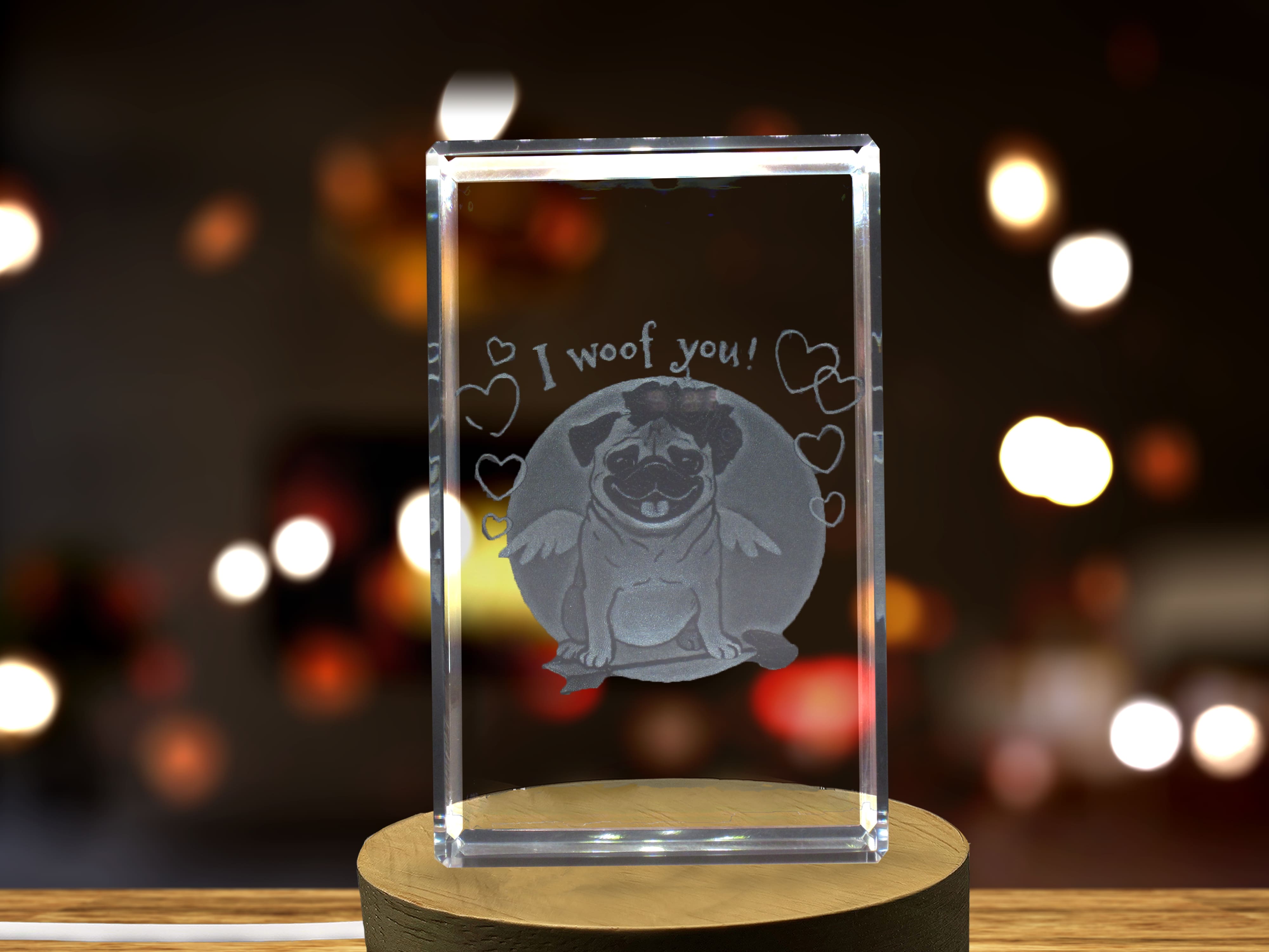 Valentine’s Day Pug 3D Engraved Crystal 3D Engraved Crystal Keepsake/Gift/Decor/Collectible/Souvenir A&B Crystal Collection