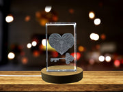 Heart, Key and Lock 3D Engraved Crystal 