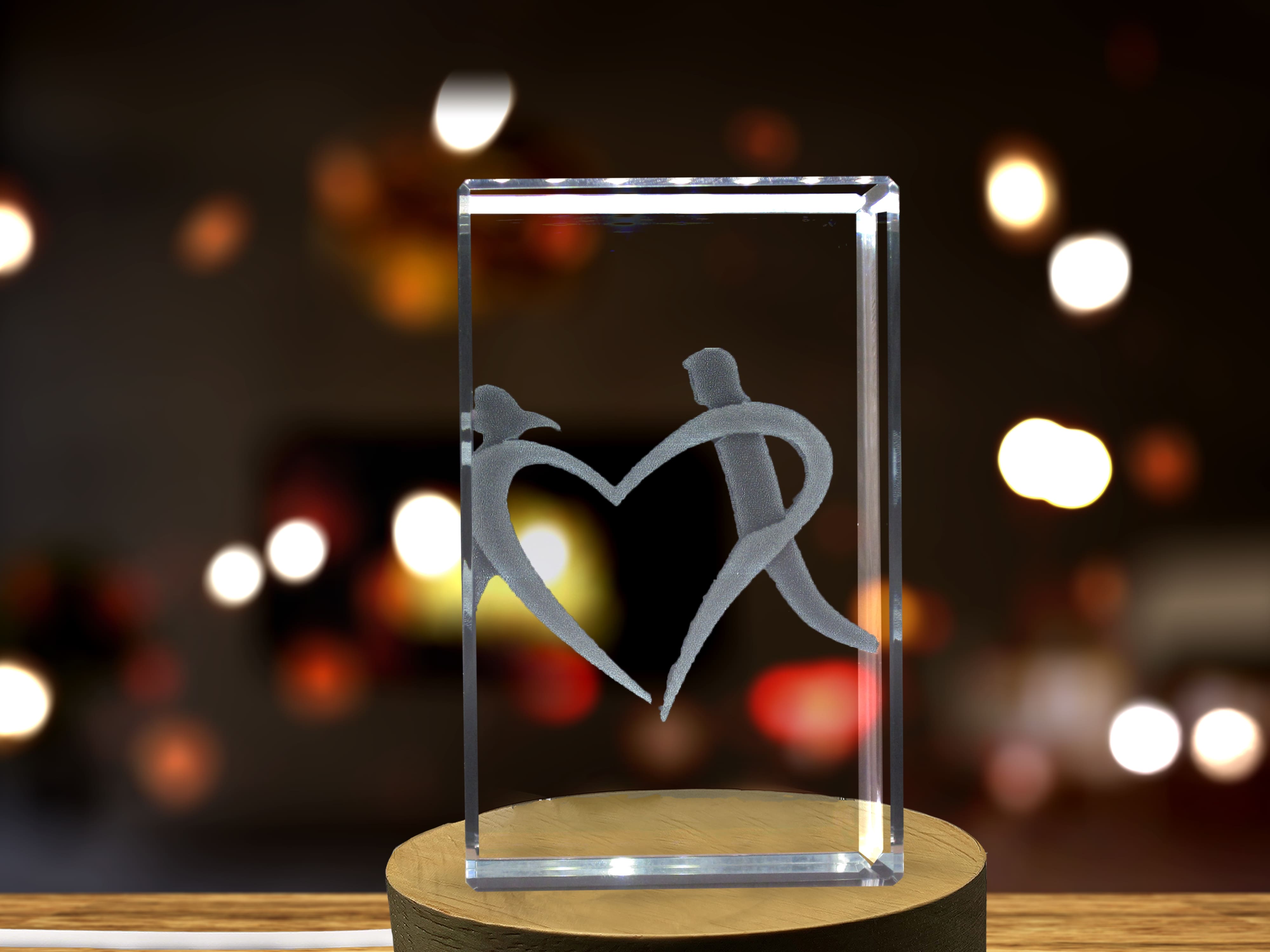Couple Love Heart Symbol 3D Engraved Crystal 3D Engraved Crystal Keepsake/Gift/Decor/Collectible/Souvenir A&B Crystal Collection