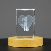 Valentine 3D Trophy Award - Engraved Kissing Couple 3D Engraved Crystal Souvenir — Made in Canada