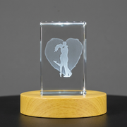 Recognition Valentine 3D Trophy Award - Engraved Kissing Couple Crystal Souvenir with LED Base