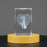 Recognition Valentine 3D Trophy Award - Engraved Kissing Couple Crystal Souvenir with LED Base